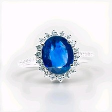 ANELLO ORO BIANCO ZAFFIRO E DIAMANTI