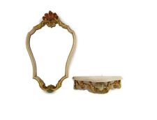 Consolle provinciale francese bianca crepata da parete in legno con specchio vintage