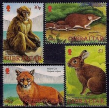Gibilterra 2002 Animali Selvatici Scimmia/Macaco Volpe Rossa Toporagno/Rodenti Coniglio 4v MNH
