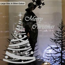 Adesivo Per Parete Vetro Finestra Albero Di Natale Con Palline Vetrina Negozio