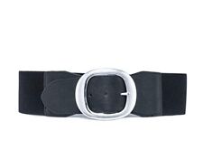 Cintura donna elastica elasticizzata alta fibbia grande argentata ecopelle moda