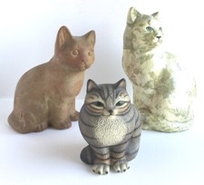 Lotto di 3 curiosi gatti gatte vintage artigianali, ceramica terracotta perfetti
