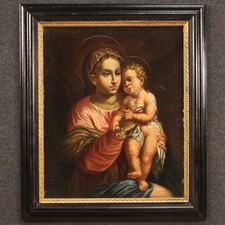 Dipinto religioso Madonna con bambino XVII secolo quadro olio su tela cornice