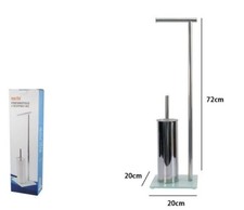 x Piantana Porta Rotolo Carta Igienica Con Porta Scopino Cromato Base Vetro dfh