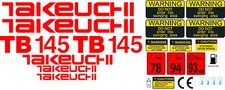 Takeuchi TB145 Mini Escavatore Decalcomania Set Con Attenzione Segni