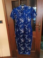 Abito Lungo Cinese Vintage Blu Tipo Raso Tg M