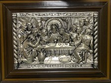 Quadro con bassorilievo in metallo argentato Ultima Cena di Cristo dim 55X41 cm