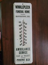 Antico Vintage Insegna Termometro Pubblicitaria Servizio Funerali/Ambulanza, Metallo