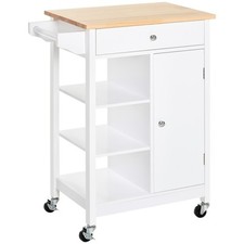 HOMCOM Carrello da Cucina Salvaspazio in Legno Bianco con Cassetto e Armadietto
