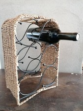 Cantinetta Portabottiglie Vino Porta Bottiglie Ferro e Rafia Intrecciata 6 Posti