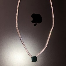 Girocollo In SWAROSKY MONTATI IN ARGENTO,CON AL CENTRO SMERALDO SINTETICO 