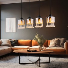 Lampadario Lampada Da Soffitto Metallo Nero Vetro Cristalli L 82,5 Cm