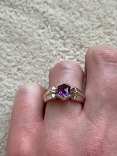 Nuovo anello LORENZO vintage argento sterling oro giallo 18 kt ametista misura 7 