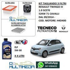 KIT TAGLIANDO 3 FILTRI OLIO ORIGINALE ELF 5W30 RENAULT TWINGO III 1.0 52KW 71 CV