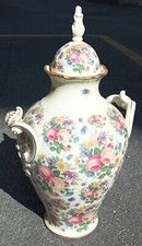 Antica Potiche Bavaria THOMAS IVORY Vaso Grande Con Coperchio Fiori Oro  h 50 cm