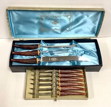 Lotto 9 coltelli da intaglio vintage E.Parker & Sons Sheffield in acciaio inox