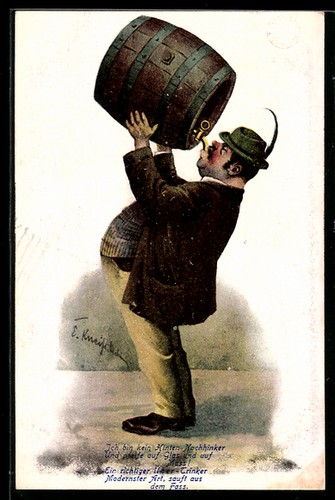 Cartolina uomo corpulento - , beve