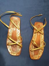 Sandali Da Donna In Cuoio PRADA GOLD Con Cavigliera Made In Italy Mis.36