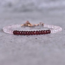 Bracciali fatti a mano A+ quarzo rosa e granato perline rondelle...