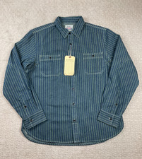 Camicia volantino uomo 44 blu righe denim grezzo indaco unione nuova con etichetta