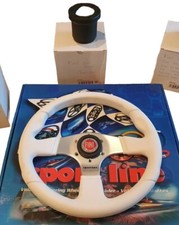 KIT VOLANTE  BIANCO  DM 33 CON MOZZO FIAT  500EPOCA/126/PANDA CON  STEMMA 