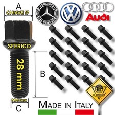 Kit 20 Bulloni Cerchi in Lega Neri M14 x 1,5 x 28 Compatibile con Audi A1 A3 A4