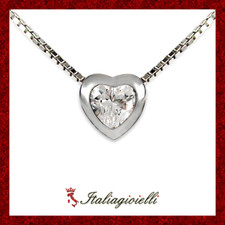Raffinata Collana Cuore Brillante in Argento 925 Rodiato Oro Bianco