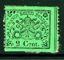 Italia 1868 Stati Romani 2¢ Nero/Verde Smaltato Perf 13 Scott #19 Varietà Zecca M761