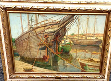 PITTORE -GIANFRANCO CAMPESTRINI 1901-1979 ' DARSENA  DI VIAREGGIO  1954'