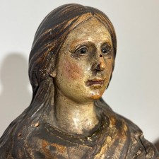 Antica scultura Lignea Vergine policroma epoca XVII sec . H 46