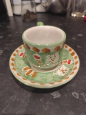 Tazza e piattino espresso in ceramica di Vietri fatto a mano verde. Ceramica 100% made in Italy