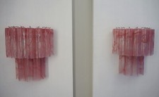 Fantastic pair of Murano Glass Tube wall sconces - 13 pink ALABSTER