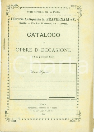 1897 roma libreria antiquaria - roma,