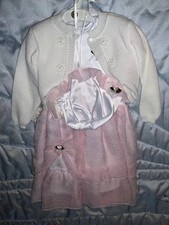 Vintage Abitino bimba cerimonia vestito 18-24 mesi / 86 cm bambina + cardigan