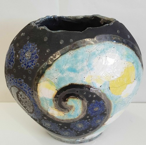 Raku vase night and day - and,