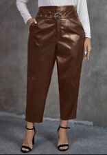 Pantaloni Ecopelle Pelle Marrone A Vita Alta Con Cintura Tg Molto Ampia 50/52