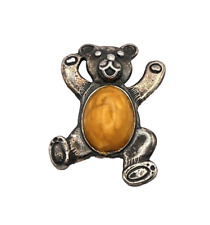 PENDENTE CIONDOLO ORSETTO IN ARGENTO BRUNITO 925 E AMBRA NATURALE GARANTITA