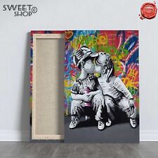 QUADRO GRAFFITI BACIO KISS BOY GIRL STREET WALL ART ARREDO BAMBINI  MODERNO ARTE