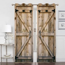 Rustic Brown Wood Barn Door Blackout Curtains, Western Farmhouse Wooden Door ...