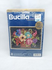 Kit punto ago Bucilla vintage cesto floreale 7"X5" filato lana 4766