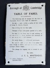 CAMBRIDGE TABLE OF FARES