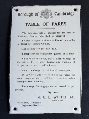 Cambridge table fares - table, of