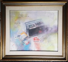 Quadro con radio mangiacassette DIPINTO VINTAGE 94x84 ARTE ITALIA Mario Madiai