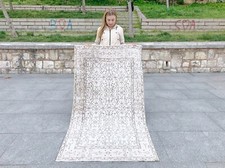 TAPPETO ANTICO SPARSO LANA TRIBALE ANNODATO A MANO VINTAGE TURCO DESIGN BEIGE MUTED