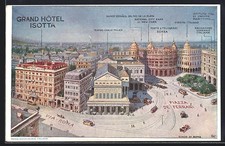 Genova, Grand Hotel Isotta, Via Roma, Piazza de Ferrari, cartolina 