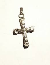 Ciondolo per collana CROCE strass glitter color argento Gesù bijoux