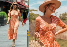 ZARA MAXI ABITO SALMONE A POIS