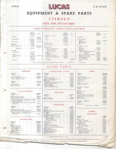 Lista ricambi citroen ds19 - lista,