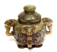 Vaso Antico Giada - Qing Dynasty 18° S - Cinese Giada Vaso Intagliato With Ibex