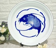 VINTAGE MADE IN CHINA GRANDE PIATTO SMALTATO DECORO PESCE Diam 40 